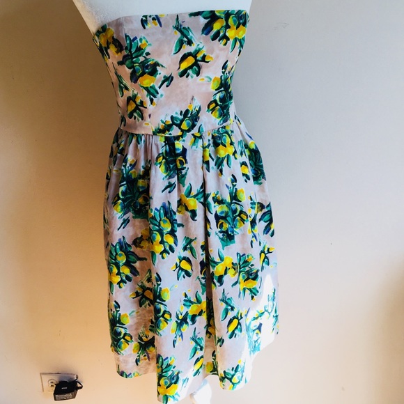 Zara Dresses & Skirts - Zara Nude Floral Watercolor Print Strapless Dress